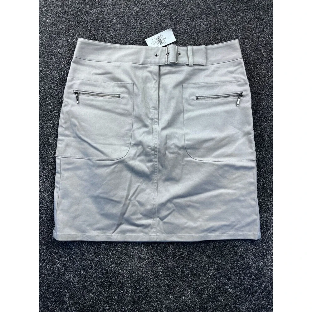 Ann Taylor Loft Womens Stretch Skirt Size 2 Light Gray With Pockets & Belt‎